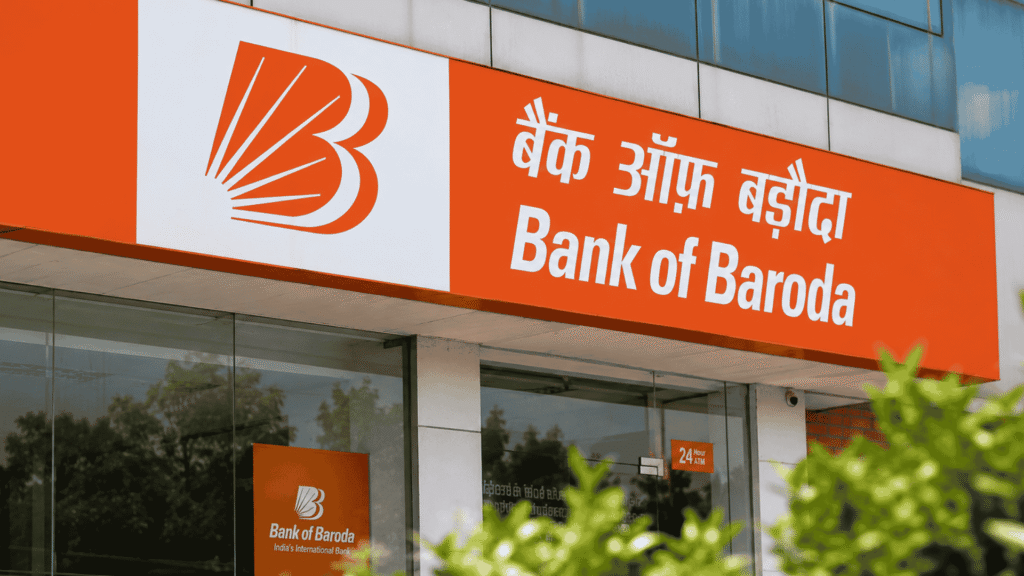 Bank of Baroda branch with the bank's orange logo and signage displayed on the building exterior amid reports of the Bank of Baroda data breach.