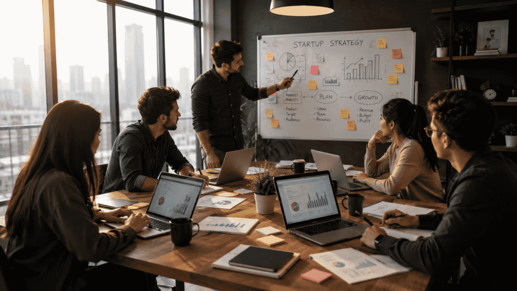 Invest in tech startups with investors analyzing startup growth opportunities